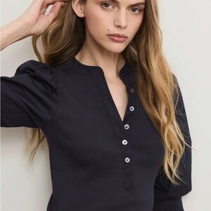 Veronica Beard Coralee Puff Sleeved Top Navy
